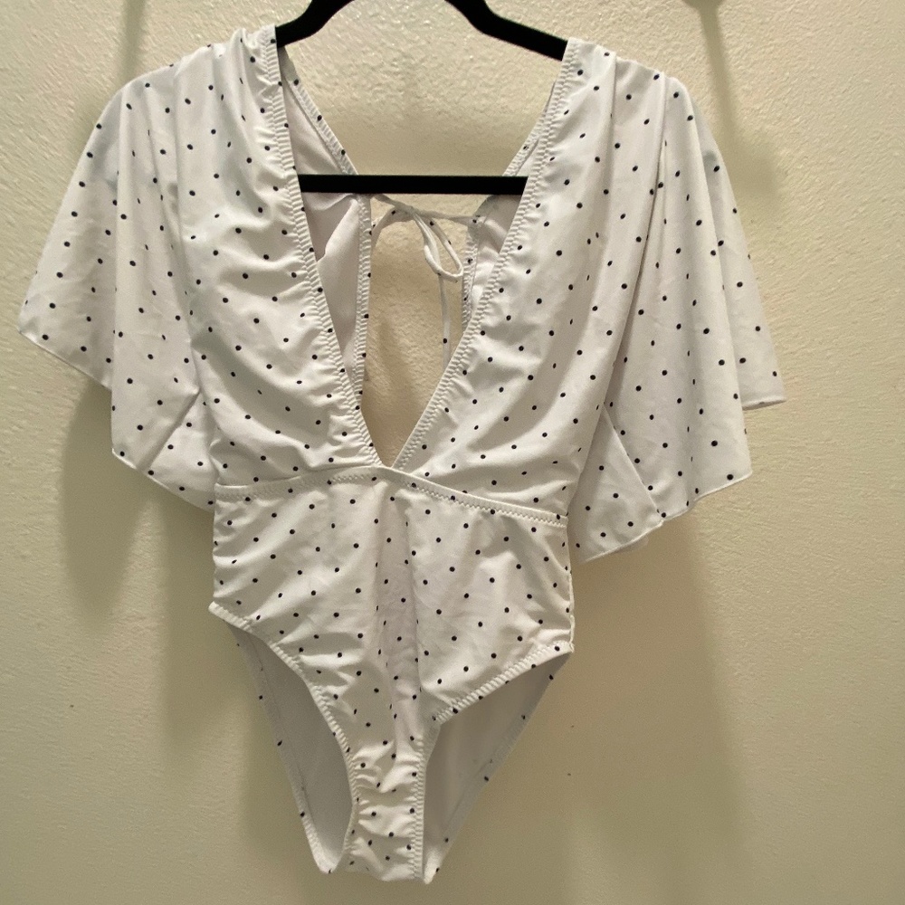 Misguided Black and White One-Piece Polka Dot Bikini / Bathing Suit / Swimsuit M